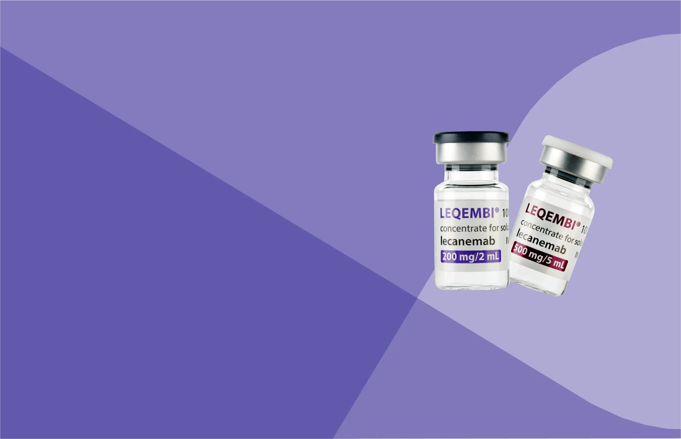 Två vialer med lecenmab konsentrat. En med 200mg och en med 500mg.